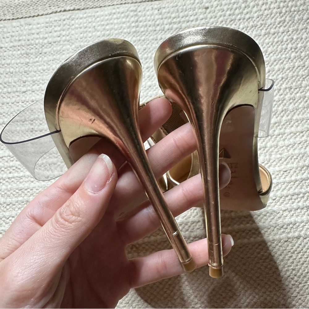 SCHUTZ gold and clear Sionne pointed toe heels 8.5 - Picture 5 of 9